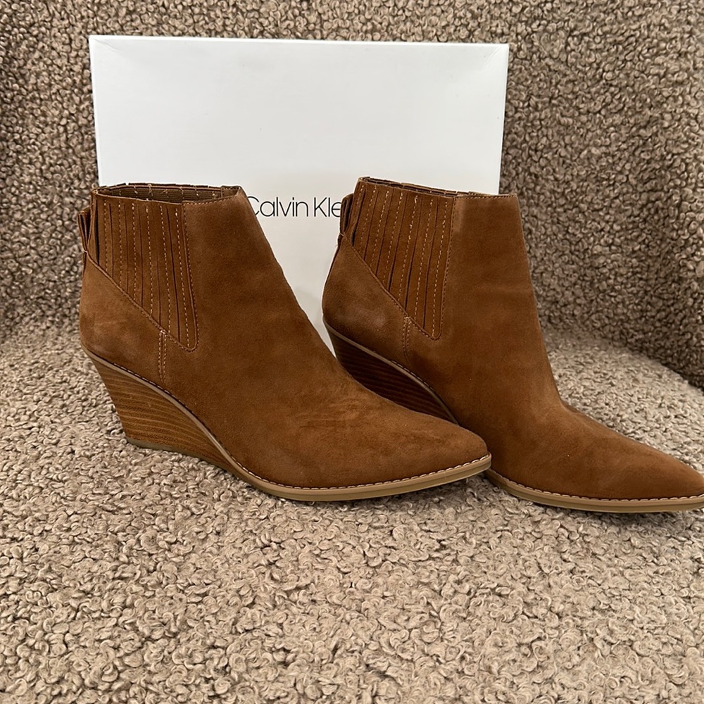 Brown suede ankle boots